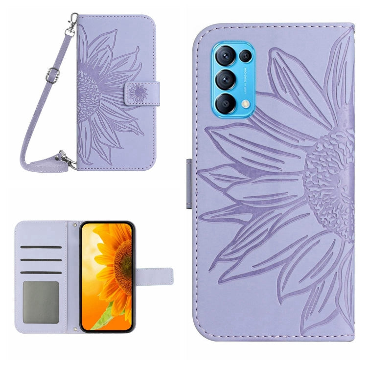 Skin Feel Custodia per cellulare in pelle con motivo a fiori di sole con cordino, For OPPO Reno5 4G, For OPPO Reno5 5G/Find X3 Lite