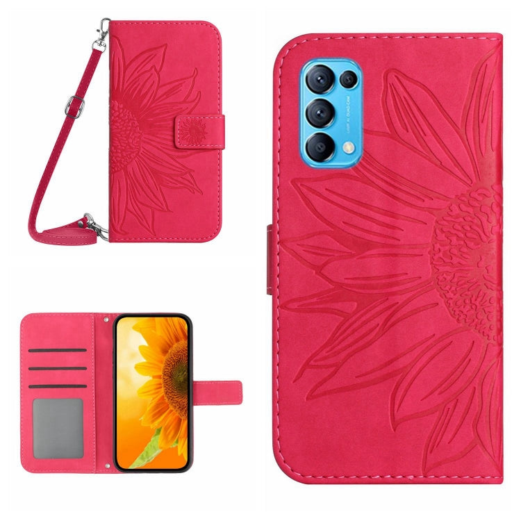 Skin Feel Custodia per cellulare in pelle con motivo a fiori di sole con cordino, For OPPO Reno5 4G, For OPPO Reno5 5G/Find X3 Lite