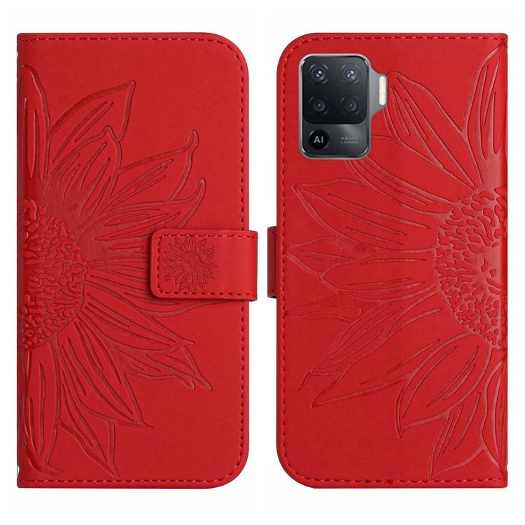Skin Feel Custodia per cellulare in pelle con motivo a fiori di sole con cordino, For OPPO Reno5 Lite/A94 4G, For OPPO Reno5 Pro 5G