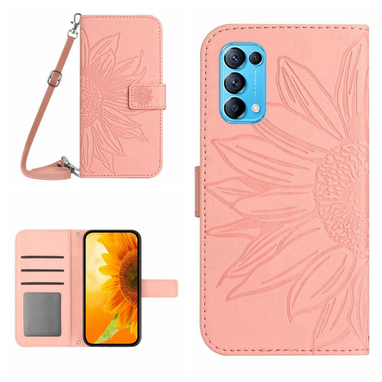 Skin Feel Custodia per cellulare in pelle con motivo a fiori di sole con cordino, For OPPO Reno5 Lite/A94 4G, For OPPO Reno5 Pro 5G