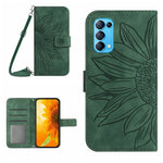 Skin Feel Custodia per cellulare in pelle con motivo a fiori di sole con cordino, For OPPO Reno5 Lite/A94 4G, For OPPO Reno5 Pro 5G