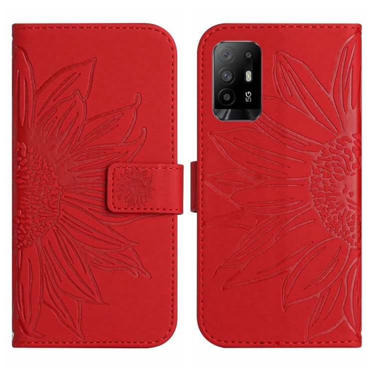 Skin Feel Custodia per cellulare in pelle con motivo a fiori di sole con cordino, For OPPO Reno5 Z/A94 5G/A95 5G, For OPPO Reno6 5G