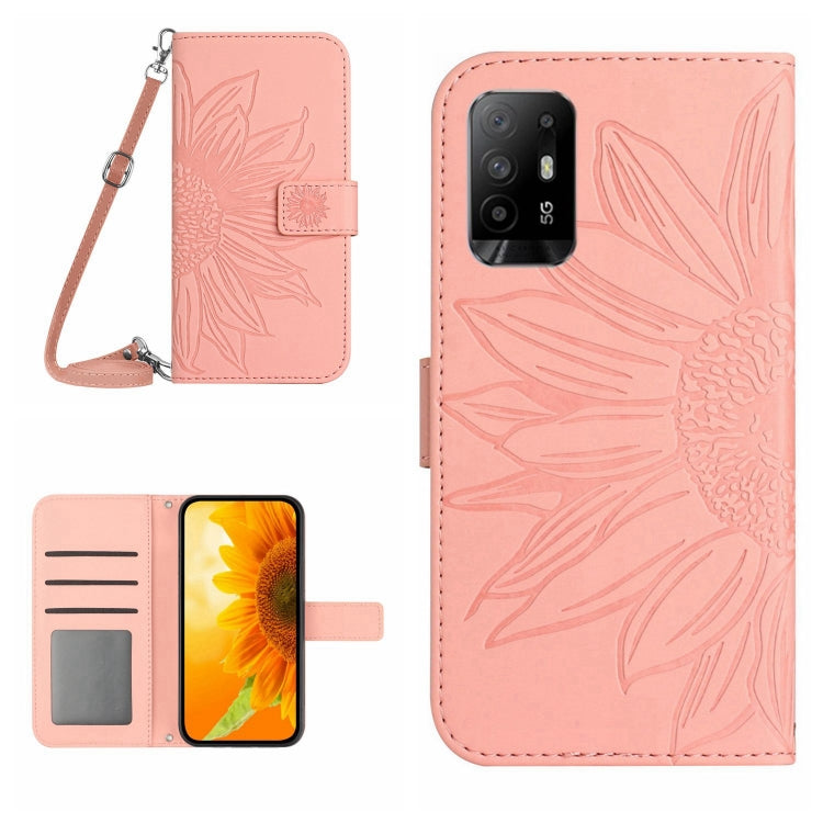 Skin Feel Custodia per cellulare in pelle con motivo a fiori di sole con cordino, For OPPO Reno5 Z/A94 5G/A95 5G, For OPPO Reno6 5G