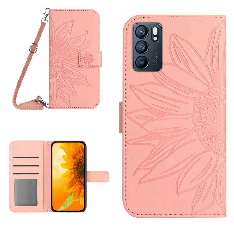 Skin Feel Custodia per cellulare in pelle con motivo a fiori di sole con cordino, For OPPO Reno5 Z/A94 5G/A95 5G, For OPPO Reno6 5G