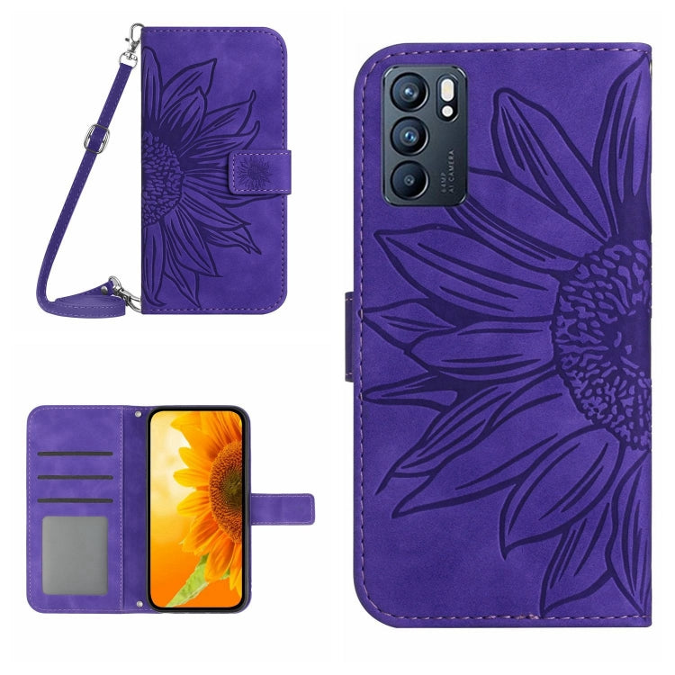 Skin Feel Custodia per cellulare in pelle con motivo a fiori di sole con cordino, For OPPO Reno5 Z/A94 5G/A95 5G, For OPPO Reno6 5G