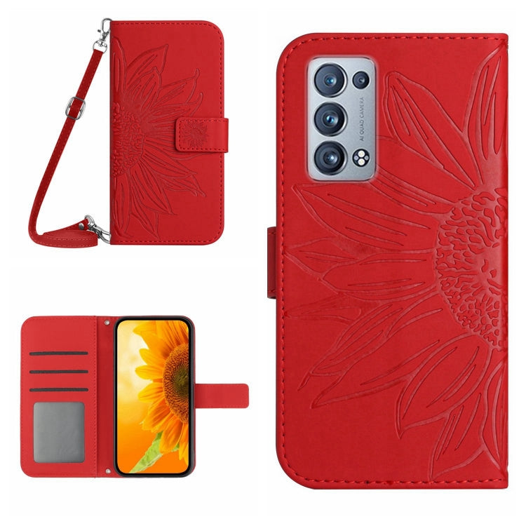 Skin Feel Custodia per cellulare in pelle con motivo a fiori di sole con cordino, For OPPO Reno6 Pro Global, For OPPO Reno7 4G/Reno8 4G