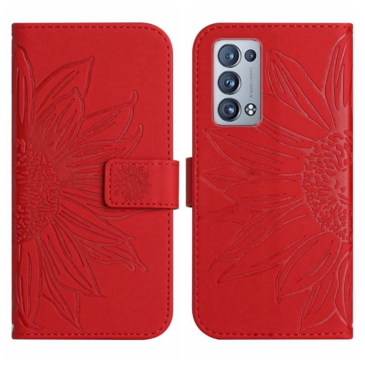 Skin Feel Custodia per cellulare in pelle con motivo a fiori di sole con cordino, For OPPO Reno6 Pro Global, For OPPO Reno7 4G/Reno8 4G