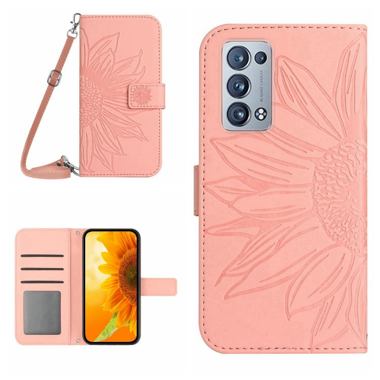 Skin Feel Custodia per cellulare in pelle con motivo a fiori di sole con cordino, For OPPO Reno6 Pro Global, For OPPO Reno7 4G/Reno8 4G