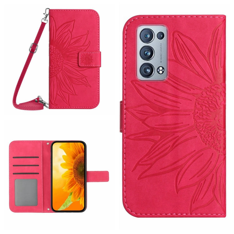 Skin Feel Custodia per cellulare in pelle con motivo a fiori di sole con cordino, For OPPO Reno6 Pro Global, For OPPO Reno7 4G/Reno8 4G