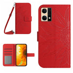 Skin Feel Custodia per cellulare in pelle con motivo a fiori di sole con cordino, For OPPO Reno6 Pro Global, For OPPO Reno7 4G/Reno8 4G
