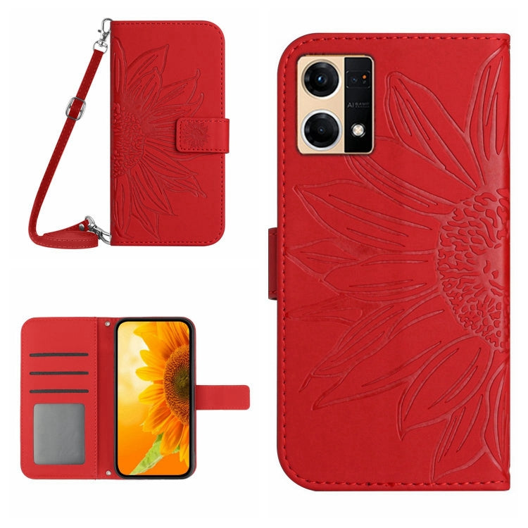 Skin Feel Custodia per cellulare in pelle con motivo a fiori di sole con cordino, For OPPO Reno6 Pro Global, For OPPO Reno7 4G/Reno8 4G