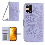 Skin Feel Custodia per cellulare in pelle con motivo a fiori di sole con cordino, For OPPO Reno6 Pro Global, For OPPO Reno7 4G/Reno8 4G