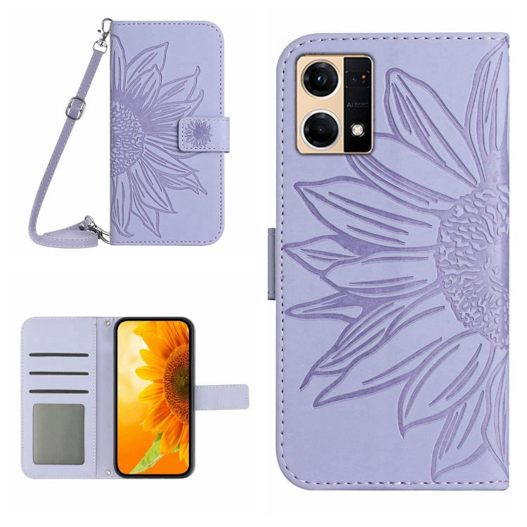 Skin Feel Custodia per cellulare in pelle con motivo a fiori di sole con cordino, For OPPO Reno6 Pro Global, For OPPO Reno7 4G/Reno8 4G