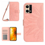 Skin Feel Custodia per cellulare in pelle con motivo a fiori di sole con cordino, For OPPO Reno6 Pro Global, For OPPO Reno7 4G/Reno8 4G