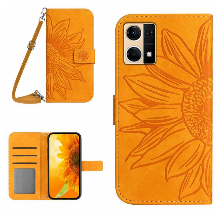 Skin Feel Custodia per cellulare in pelle con motivo a fiori di sole con cordino, For OPPO Reno6 Pro Global, For OPPO Reno7 4G/Reno8 4G