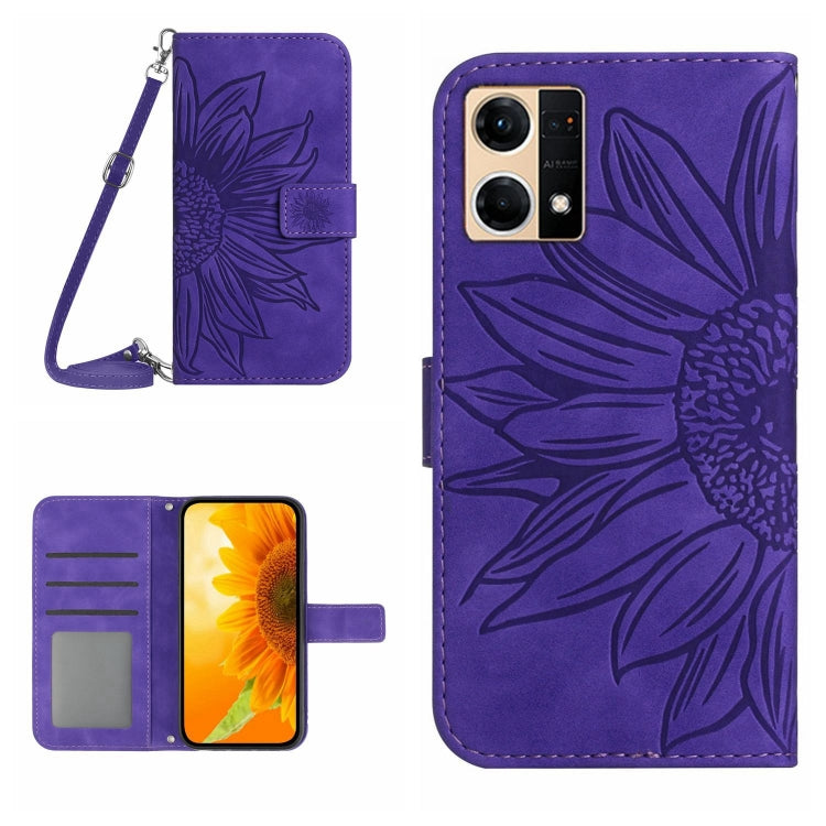 Skin Feel Custodia per cellulare in pelle con motivo a fiori di sole con cordino, For OPPO Reno6 Pro Global, For OPPO Reno7 4G/Reno8 4G