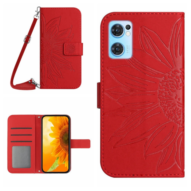 Skin Feel Custodia per cellulare in pelle con motivo a fiori di sole con cordino, For OPPO Reno7 5G/Find X5 Lite, For OPPO Reno7 A Japan Edition