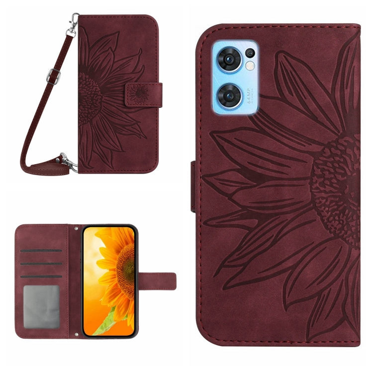Skin Feel Custodia per cellulare in pelle con motivo a fiori di sole con cordino, For OPPO Reno7 5G/Find X5 Lite, For OPPO Reno7 A Japan Edition