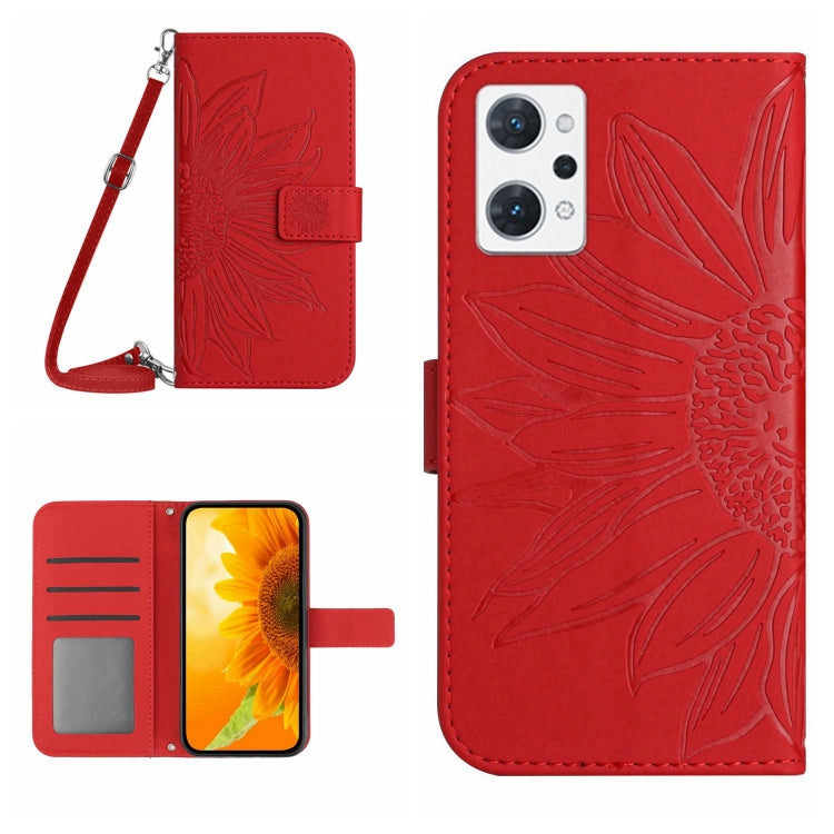 Skin Feel Custodia per cellulare in pelle con motivo a fiori di sole con cordino, For OPPO Reno7 5G/Find X5 Lite, For OPPO Reno7 A Japan Edition