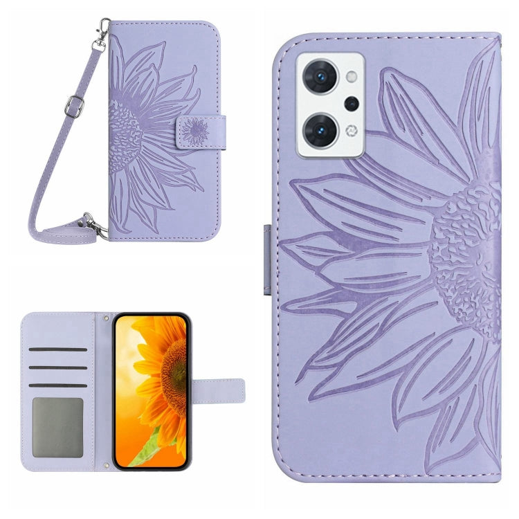 Skin Feel Custodia per cellulare in pelle con motivo a fiori di sole con cordino, For OPPO Reno7 5G/Find X5 Lite, For OPPO Reno7 A Japan Edition