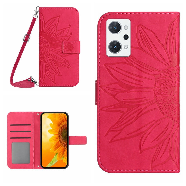 Skin Feel Custodia per cellulare in pelle con motivo a fiori di sole con cordino, For OPPO Reno7 5G/Find X5 Lite, For OPPO Reno7 A Japan Edition