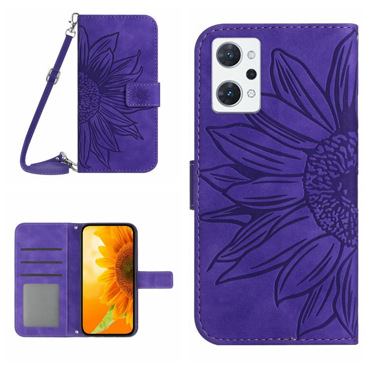 Skin Feel Custodia per cellulare in pelle con motivo a fiori di sole con cordino, For OPPO Reno7 5G/Find X5 Lite, For OPPO Reno7 A Japan Edition