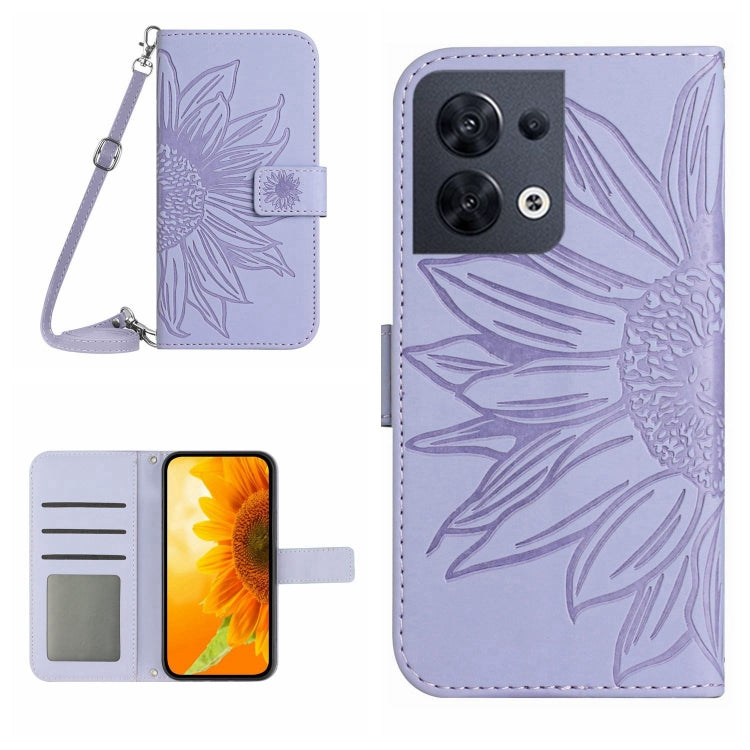 Skin Feel Custodia per cellulare in pelle con motivo a fiori di sole con cordino, For OPPO Reno7 Lite/Reno8 Lite/Reno7 Z 5G, For OPPO Reno8 4G/Reno8 5G