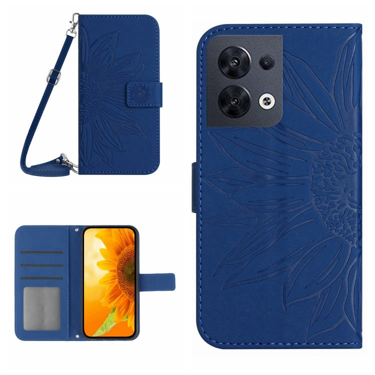 Skin Feel Custodia per cellulare in pelle con motivo a fiori di sole con cordino, For OPPO Reno7 Lite/Reno8 Lite/Reno7 Z 5G, For OPPO Reno8 4G/Reno8 5G