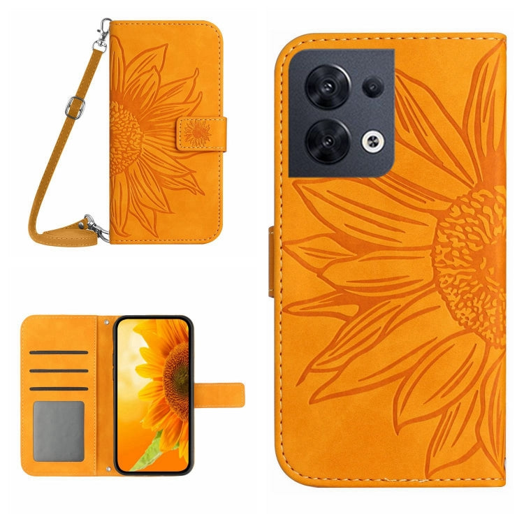 Skin Feel Custodia per cellulare in pelle con motivo a fiori di sole con cordino, For OPPO Reno7 Lite/Reno8 Lite/Reno7 Z 5G, For OPPO Reno8 4G/Reno8 5G