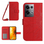 Skin Feel Custodia per cellulare in pelle con motivo a fiori di sole con cordino, For OPPO Reno8 Pro Global