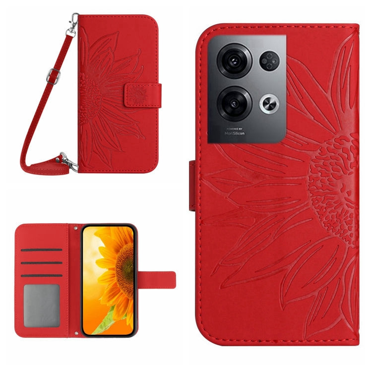 Skin Feel Custodia per cellulare in pelle con motivo a fiori di sole con cordino, For OPPO Reno8 Pro Global