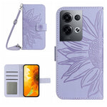 Skin Feel Custodia per cellulare in pelle con motivo a fiori di sole con cordino, For OPPO Reno8 Pro Global