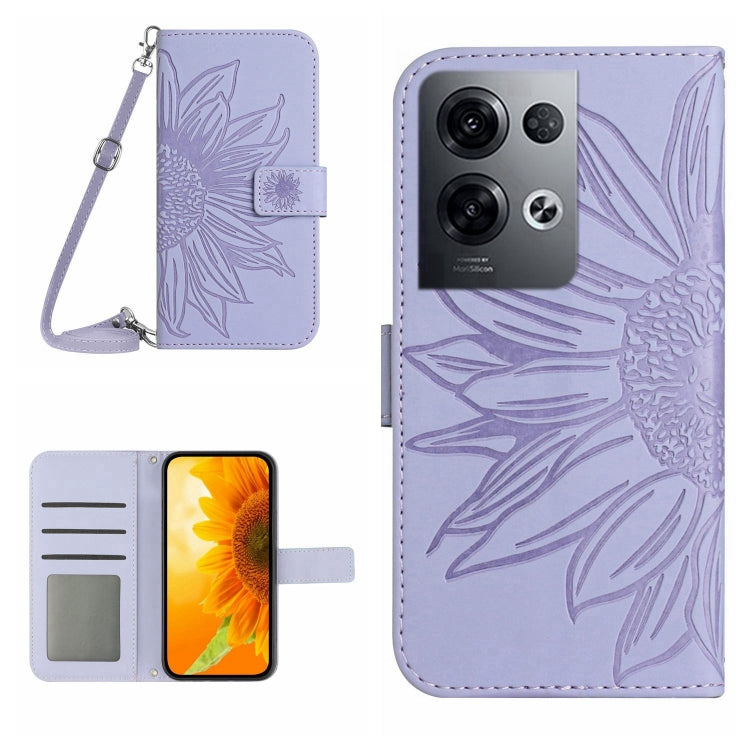 Skin Feel Custodia per cellulare in pelle con motivo a fiori di sole con cordino, For OPPO Reno8 Pro Global