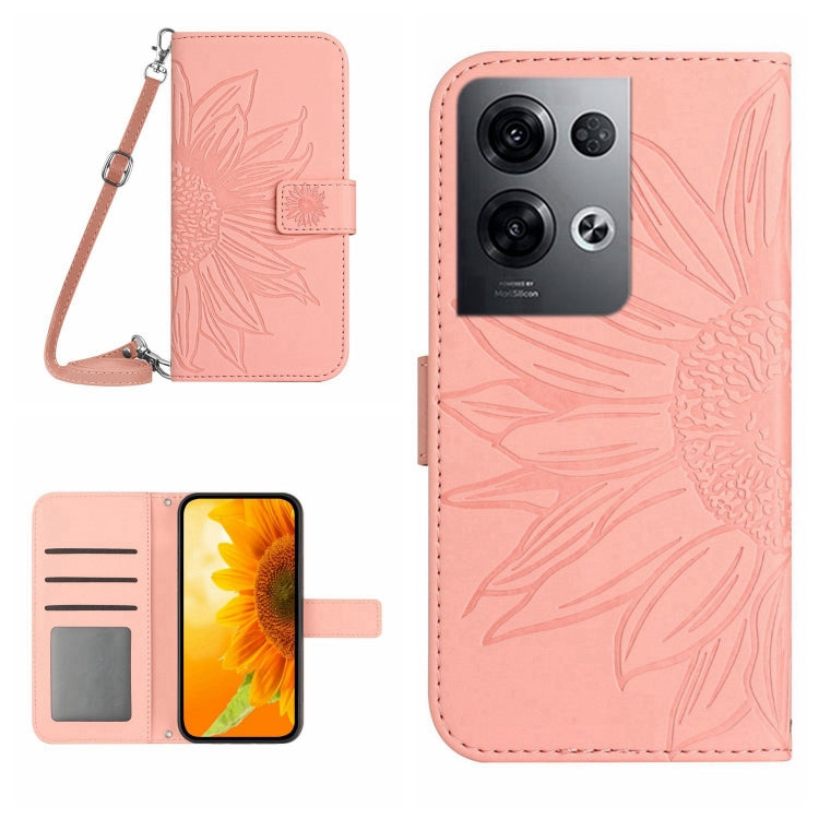 Skin Feel Custodia per cellulare in pelle con motivo a fiori di sole con cordino, For OPPO Reno8 Pro Global