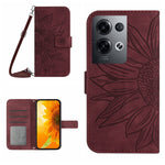 Skin Feel Custodia per cellulare in pelle con motivo a fiori di sole con cordino, For OPPO Reno8 Pro Global