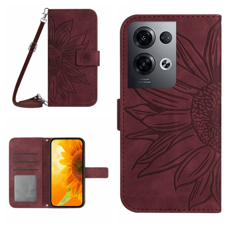 Skin Feel Custodia per cellulare in pelle con motivo a fiori di sole con cordino, For OPPO Reno8 Pro Global