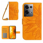Skin Feel Custodia per cellulare in pelle con motivo a fiori di sole con cordino, For OPPO Reno8 Pro Global