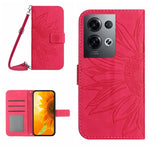 Skin Feel Custodia per cellulare in pelle con motivo a fiori di sole con cordino, For OPPO Reno8 Pro Global