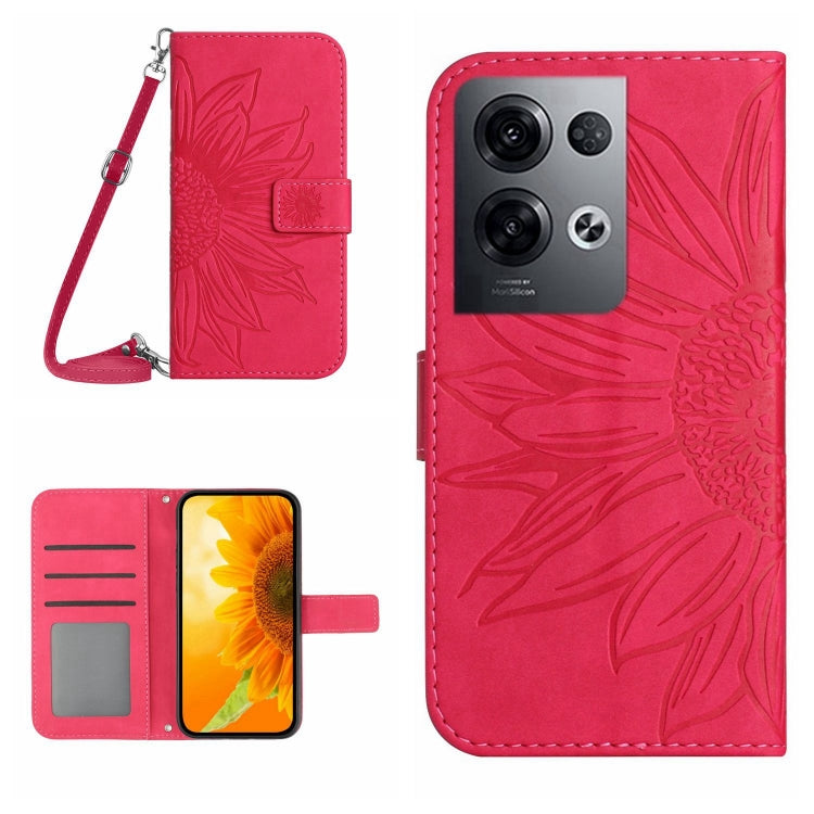 Skin Feel Custodia per cellulare in pelle con motivo a fiori di sole con cordino, For OPPO Reno8 Pro Global
