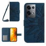 Skin Feel Custodia per cellulare in pelle con motivo a fiori di sole con cordino, For OPPO Reno8 Pro Global