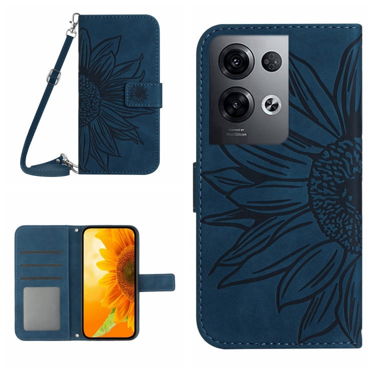Skin Feel Custodia per cellulare in pelle con motivo a fiori di sole con cordino, For OPPO Reno8 Pro Global