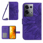 Skin Feel Custodia per cellulare in pelle con motivo a fiori di sole con cordino, For OPPO Reno8 Pro Global