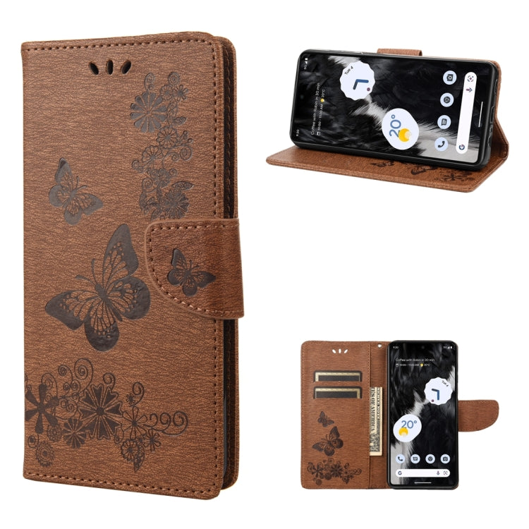 Custodia per cellulare in pelle flip orizzontale goffrata farfalla, For Google Pixel 7 Pro 5G
