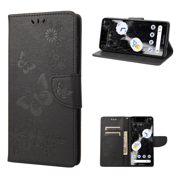 Custodia per cellulare in pelle flip orizzontale goffrata farfalla, For Google Pixel 7 Pro 5G