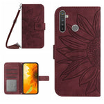 Skin Feel Custodia per cellulare in pelle con motivo a fiori di sole con cordino, For Realme 5, For Realme 5 Pro