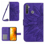 Skin Feel Custodia per cellulare in pelle con motivo a fiori di sole con cordino, For Realme 5, For Realme 5 Pro