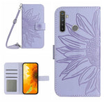 Skin Feel Custodia per cellulare in pelle con motivo a fiori di sole con cordino, For Realme 5, For Realme 5 Pro