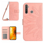 Skin Feel Custodia per cellulare in pelle con motivo a fiori di sole con cordino, For Realme 5, For Realme 5 Pro