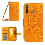 Skin Feel Custodia per cellulare in pelle con motivo a fiori di sole con cordino, For Realme 5, For Realme 5 Pro