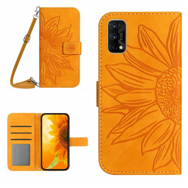 Skin Feel Custodia per cellulare in pelle con motivo a fiori di sole con cordino, For Realme 7/Narzo 20 Pro, For Realme 7 Pro